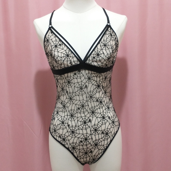 Victoria's Secret Tops - Victoria's Secret Gothic Mesh Spider Web Bodysuit (Size Medium)